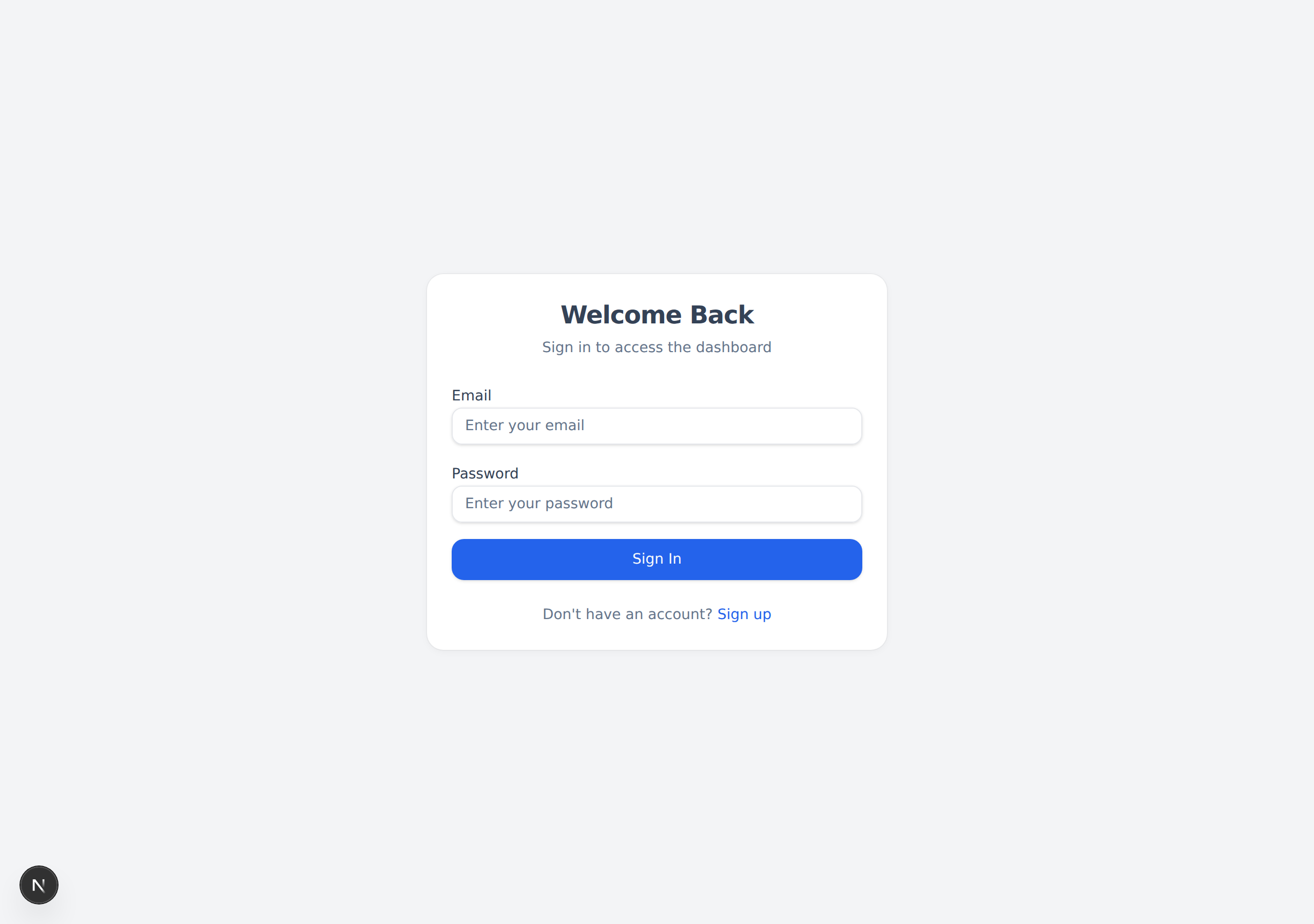 The Welcome Back sign-in page